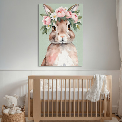 Quadro Per Cameretta Bambino Coniglietto Con Corona Di Fiori bana6 quadro stampato su tela