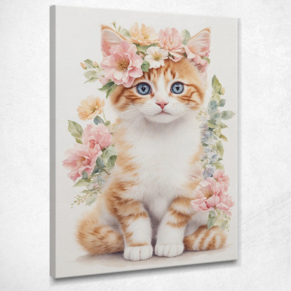 Quadro Per Cameretta Bimba Tenero Gattino Con Fiori Rosa bana8 quadro stampato su tela