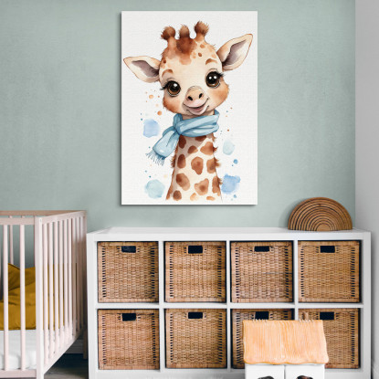 Quadro Per Neonato Decorazione Per Cameretta Giraffa Con Sciarpa Azzurra bana9 quadro stampato su tela