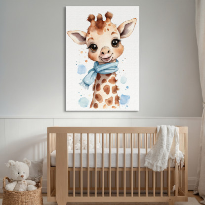 Quadro Per Neonato Decorazione Per Cameretta Giraffa Con Sciarpa Azzurra bana9 quadro stampato su tela