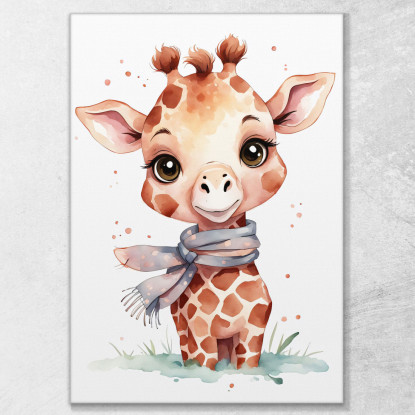 Decorazione Per Cameretta Quadro Per Nursery Baby Giraffa Carina Con Sciarpa Grigia bana10 quadro stampato su tela