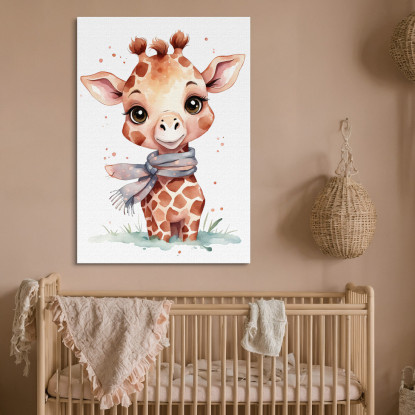 Decorazione Per Cameretta Quadro Per Nursery Baby Giraffa Carina Con Sciarpa Grigia bana10 quadro stampato su tela