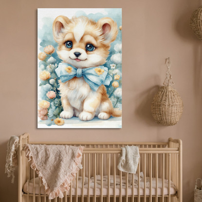 Quadro Per Bimbo Decorazione Nursery Cagnolino Con Fiocco E Decorazioni Floreali bana21 quadro stampato su tela