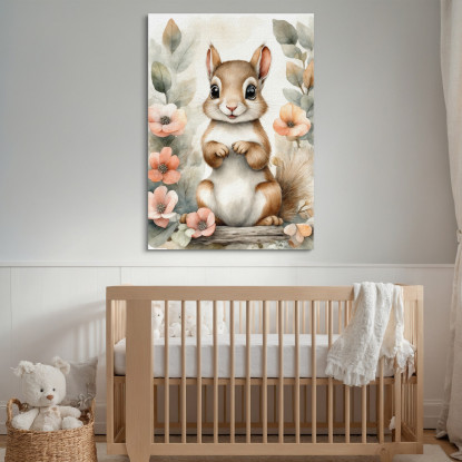 Quadro Per Bimba Decorazione Nursery Tenero Scoiattolo Con Cornice Floreale bana22 quadro stampato su tela