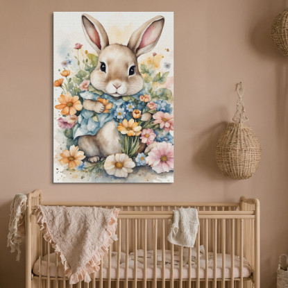 Decorazione Per Cameretta Quadro Per Bimbo Coniglietto Carino Tra Fiori Primaverili bana24 quadro stampato su tela