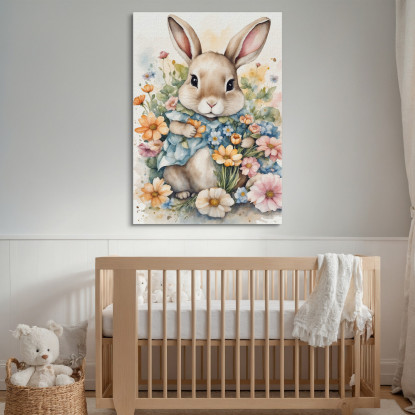 Decorazione Per Cameretta Quadro Per Bimbo Coniglietto Carino Tra Fiori Primaverili bana24 quadro stampato su tela