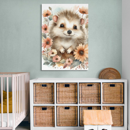 Quadro Per Bambino Arredamento Cameretta Riccio Con Fiori Primaverili bana27 quadro stampato su tela