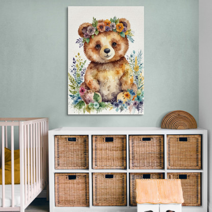 Quadro Per Nursery Decorazione Cameretta Orsetto Felice Tra I Fiori bana29 quadro stampato su tela