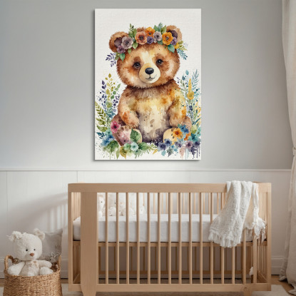 Quadro Per Nursery Decorazione Cameretta Orsetto Felice Tra I Fiori bana29 quadro stampato su tela