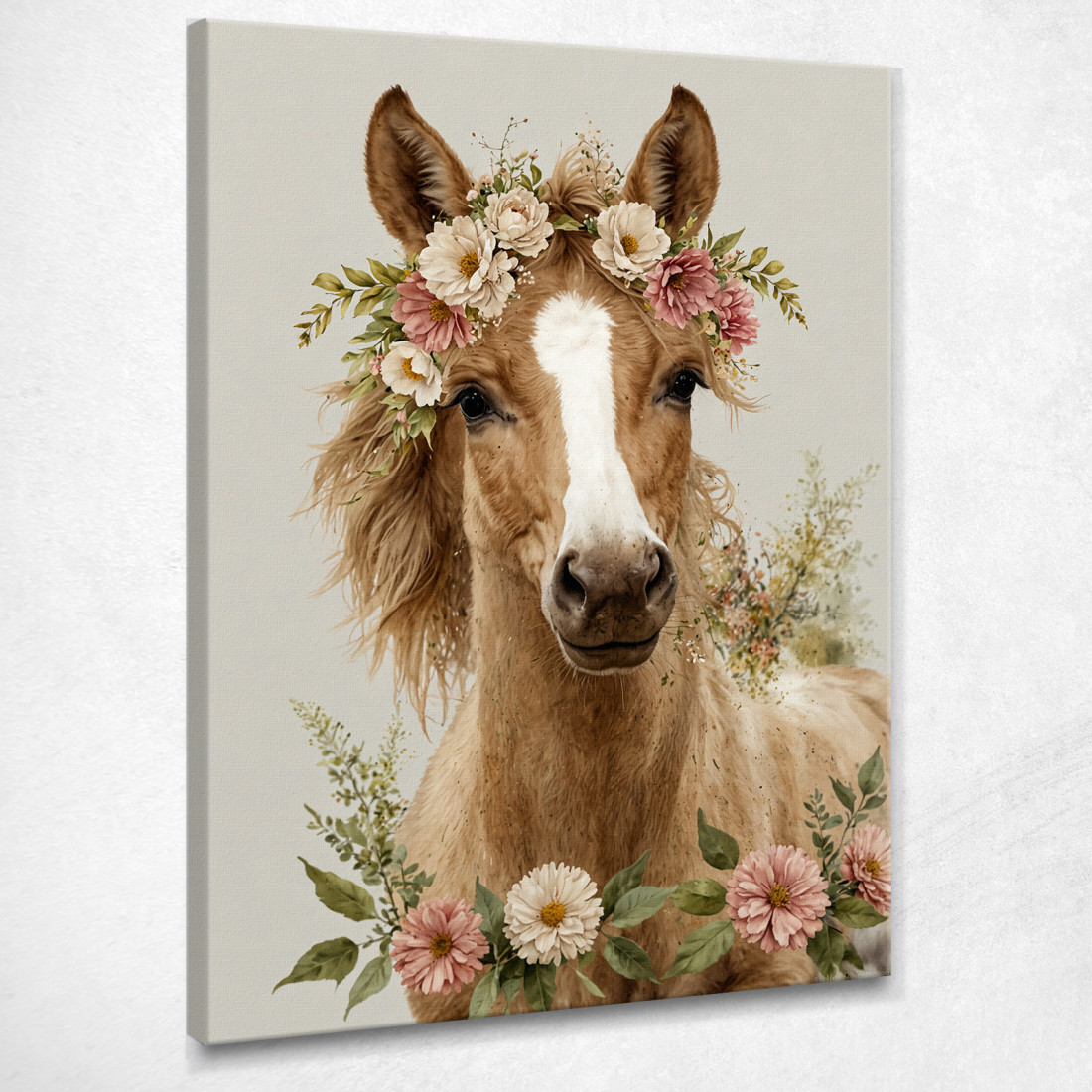 Decorazione Nursery Quadro Per Bimbo E Bimba Cavallo Con Corona Di Fiori bana30 quadro stampato su tela Decorazione Nursery Quadro Per Bimbo E Bimba Cavallo Con Corona Di Fiori bana30 quadro stampato su tela