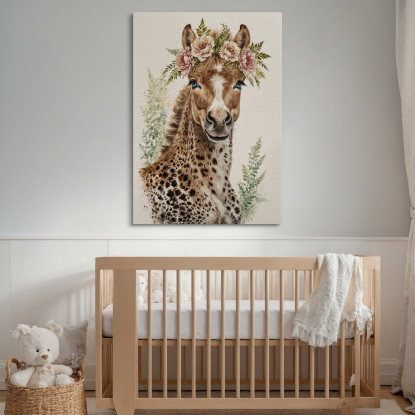 Quadro Per Cameretta Bambino Giraffina Con Fiori Rosa bana34 quadro stampato su tela