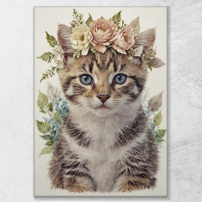 Decorazione Per Cameretta Quadro Per Bimbo Gatto Tigrato Con Decorazione Floreale bana37 quadro stampato su tela