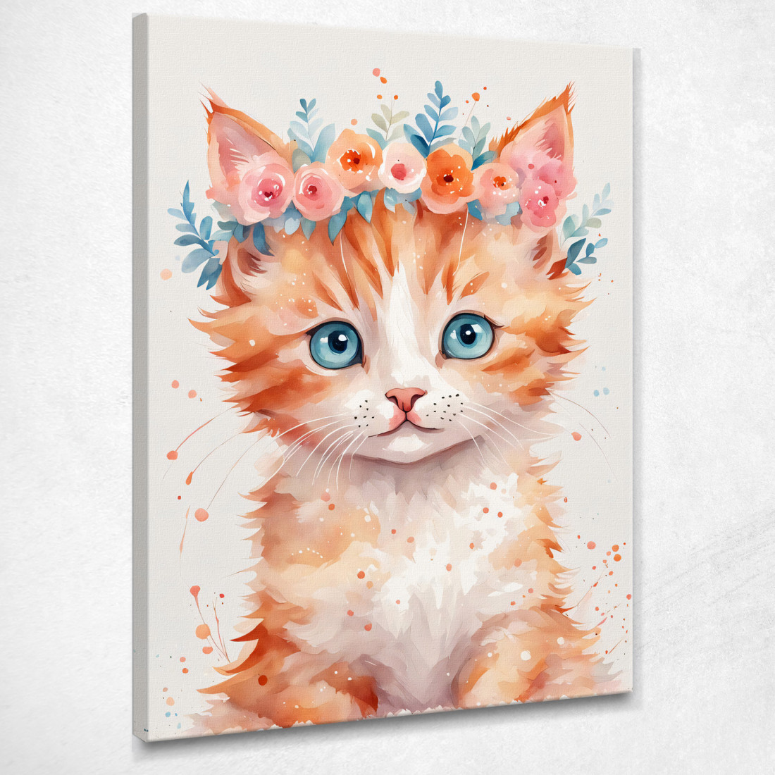 Decorazione Nursery Quadro Per Bimbo E Bimba Gattino Adorabile Con Fiori Colorati banb2 quadro stampato su tela