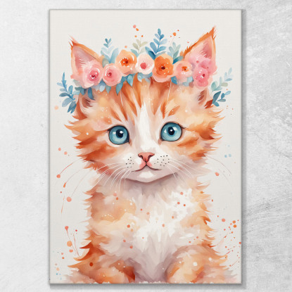 Decorazione Nursery Quadro Per Bimbo E Bimba Gattino Adorabile Con Fiori Colorati banb2 quadro stampato su tela