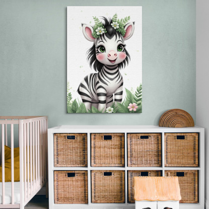 Quadro Per Cameretta Neonato Decorazione Zebra Simpatica Con Corona Floreale banb4 quadro stampato su tela