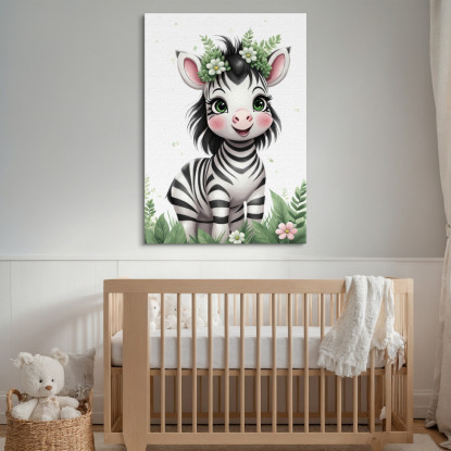 Quadro Per Cameretta Neonato Decorazione Zebra Simpatica Con Corona Floreale banb4 quadro stampato su tela