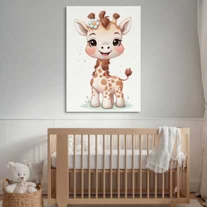 Quadro Per Bambino Decorazione Cameretta Piccola Giraffa Con Fiore banb5 quadro stampato su tela