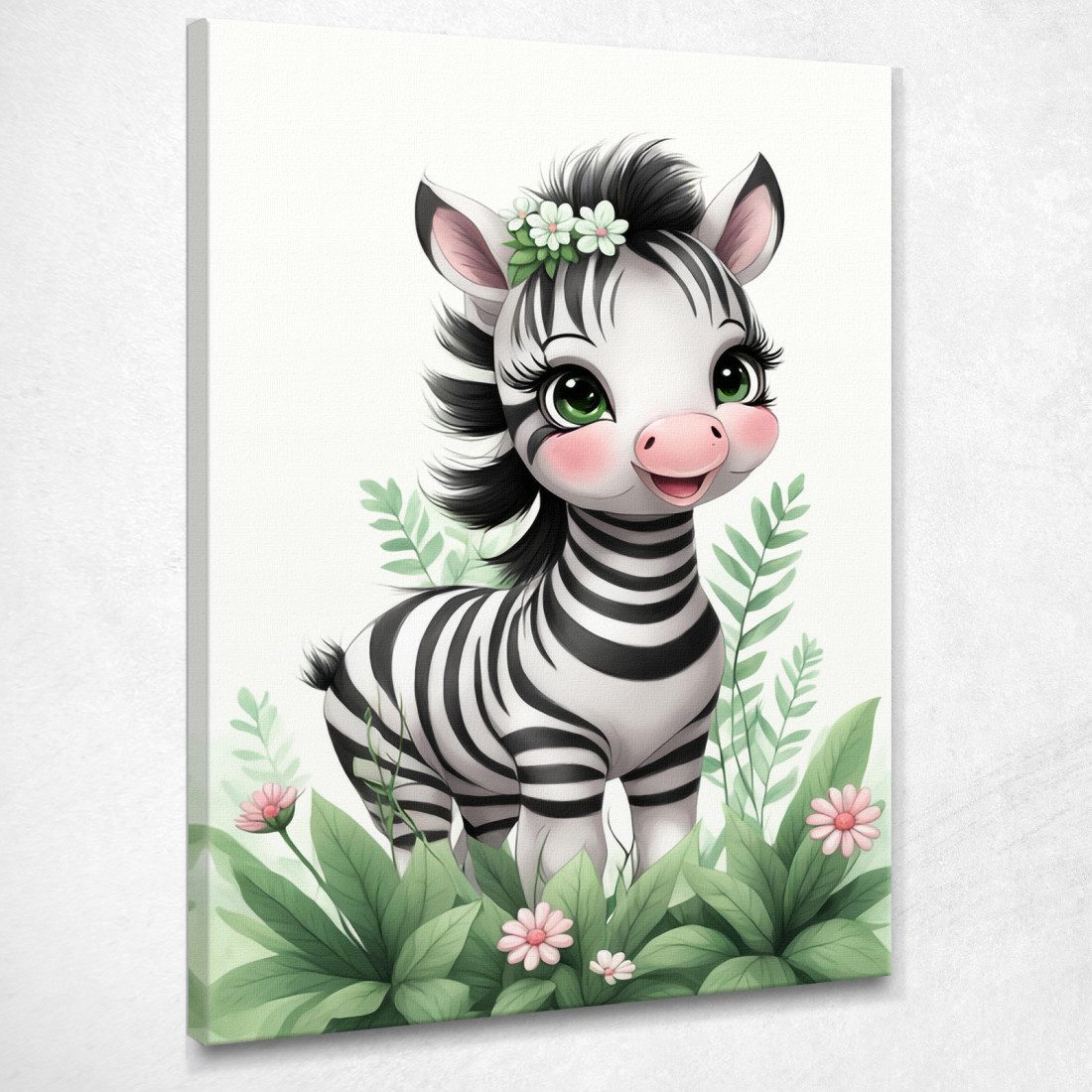 Quadro Per Neonato Decorazione Per Cameretta Baby Zebra Simpatica Con Corona Floreale banb9 quadro stampato su tela