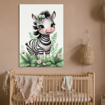 Quadro Per Neonato Decorazione Per Cameretta Baby Zebra Simpatica Con Corona Floreale banb9 quadro stampato su tela