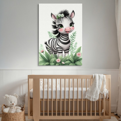 Quadro Per Neonato Decorazione Per Cameretta Baby Zebra Simpatica Con Corona Floreale banb9 quadro stampato su tela