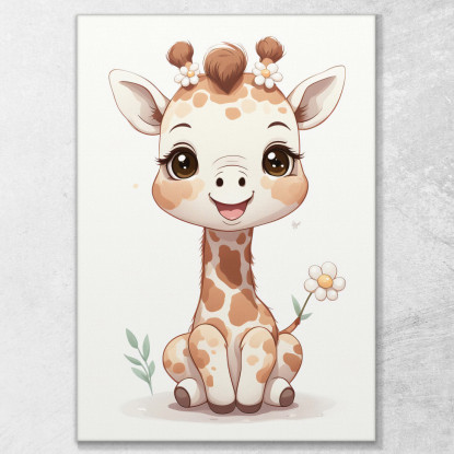 Decorazione Per Cameretta Quadro Per Nursery Giraffa Seduta Con Fiore banb10 quadro stampato su tela