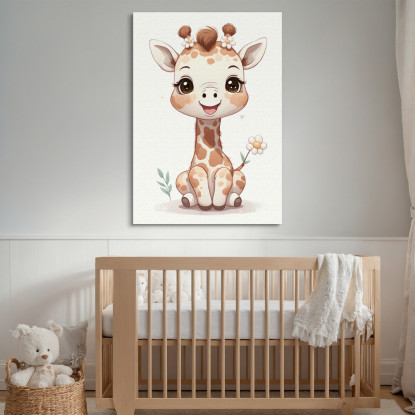 Decorazione Per Cameretta Quadro Per Nursery Giraffa Seduta Con Fiore banb10 quadro stampato su tela