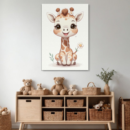 Decorazione Per Cameretta Quadro Per Nursery Giraffa Seduta Con Fiore banb10 quadro stampato su tela