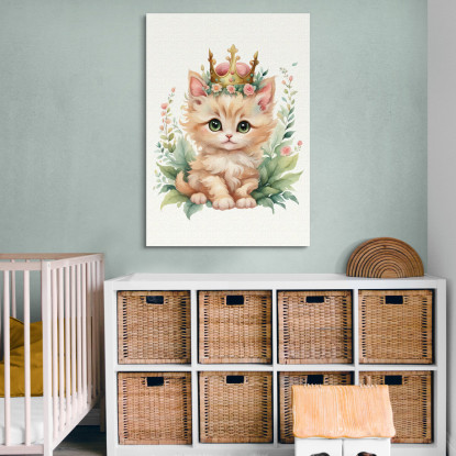 Quadro Per Bimba Decorazione Per Cameretta Gattino Con Corona Reale banb13 quadro stampato su tela