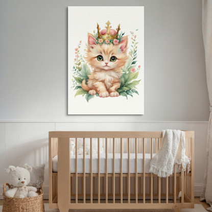 Quadro Per Bimba Decorazione Per Cameretta Gattino Con Corona Reale banb13 quadro stampato su tela