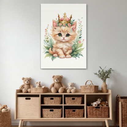 Quadro Per Bimba Decorazione Per Cameretta Gattino Con Corona Reale banb13 quadro stampato su tela