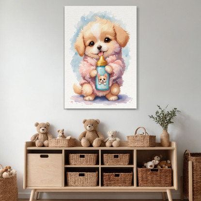 Quadro Decorativo Per Cameretta Bimba Cane Bambino Cucciolo Con Biberon banb15 quadro stampato su tela