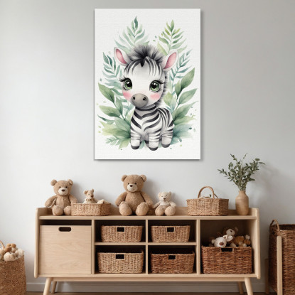 Quadro Per Bambino Decorazione Per Nursery Cucciolo Di Zebra Con Decorazione Floreale banb16 quadro stampato su tela