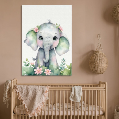 Quadro Per Cameretta Neonata Cucciolo Di Elefante In Stile Acquerello banb17 quadro stampato su tela