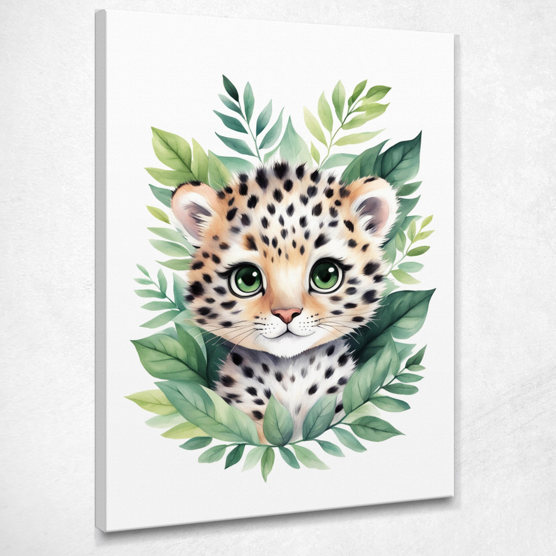 Decorazione Per Nursery Quadro Per Bimba Cucciolo Di Leopardo Tra Foglie Verdi banb18 quadro stampato su tela Decorazione Per Nursery Quadro Per Bimba Cucciolo Di Leopardo Tra Foglie Verdi banb18 quadro stampato su tela