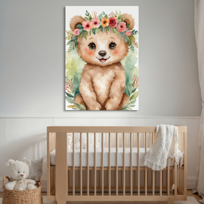 Decorazione Per Cameretta Quadro Per Bimbo Orso Con Coroncina E Foglie banb24 quadro stampato su tela