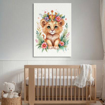 Quadro Per Nursery Decorazione Bimba Leone Cucciolo Con Coroncina Colorata banb26 quadro stampato su tela