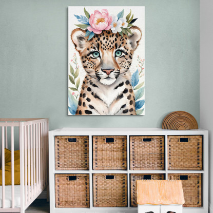 Quadro Decorativo Per Nursery E Cameretta Leopardo Con Coroncina E Occhi Blu banb28 quadro stampato su tela