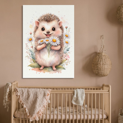 Quadro Per Nursery Decorazione Cameretta Riccio Con Mazzo Di Margherite E Foglie banb29 quadro stampato su tela