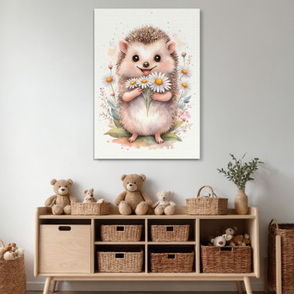 Quadro Per Nursery Decorazione Cameretta Riccio Con Mazzo Di Margherite E Foglie banb29 quadro stampato su tela