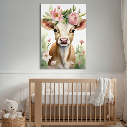 Quadro Per Bambino Decorazione Cameretta Vitellino Con Coroncina Di Peonie banb33 quadro stampato su tela