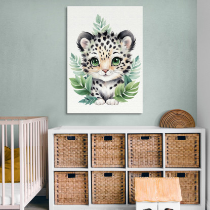 Quadro Per Cameretta Bambino Leopardo Baby In Foresta Verde banb34 quadro stampato su tela