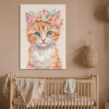 Quadro Per Cameretta Bimba Gattino Carino Con Bouquet Di Fiori banb36 quadro stampato su tela