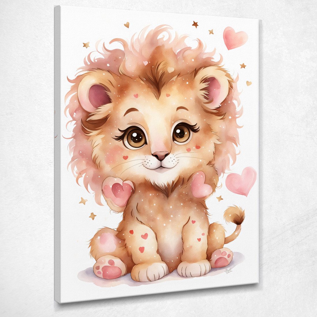 Decorazione Per Cameretta Quadro Per Bimbo Leone Cucciolo Con Cuori Rosa banb37 quadro stampato su tela Decorazione Per Cameretta Quadro Per Bimbo Leone Cucciolo Con Cuori Rosa banb37 quadro stampato su tela