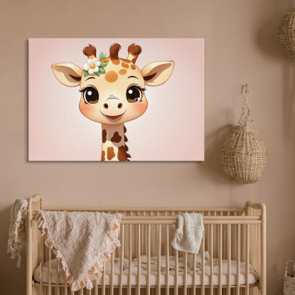 Quadro Decorativo Per Cameretta Bimbo Giraffa Carina Con Dettaglio Floreale banb40 quadro stampato su tela