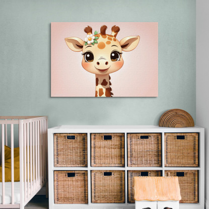 Quadro Decorativo Per Cameretta Bimbo Giraffa Carina Con Dettaglio Floreale banb40 quadro stampato su tela