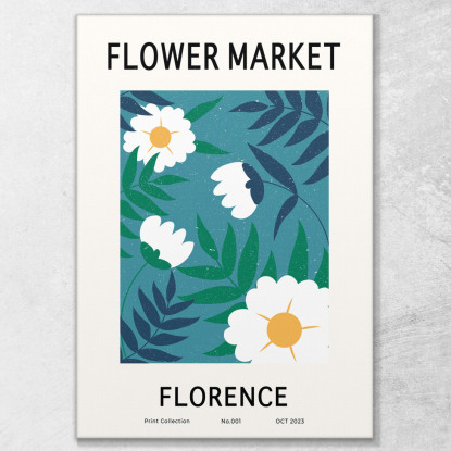 Quadro Boho Chic Minimal Illustrazione Mercato Dei Fiori Firenze Con Margherite bho8 quadro stampato su tela