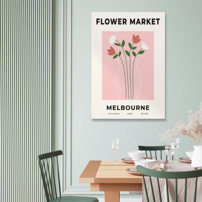 Quadro Boho Chic Minimal Mercato Floreale Melbourne Con Vaso Di Fiori Rossi E Bianchi bho15 quadro stampato su tela