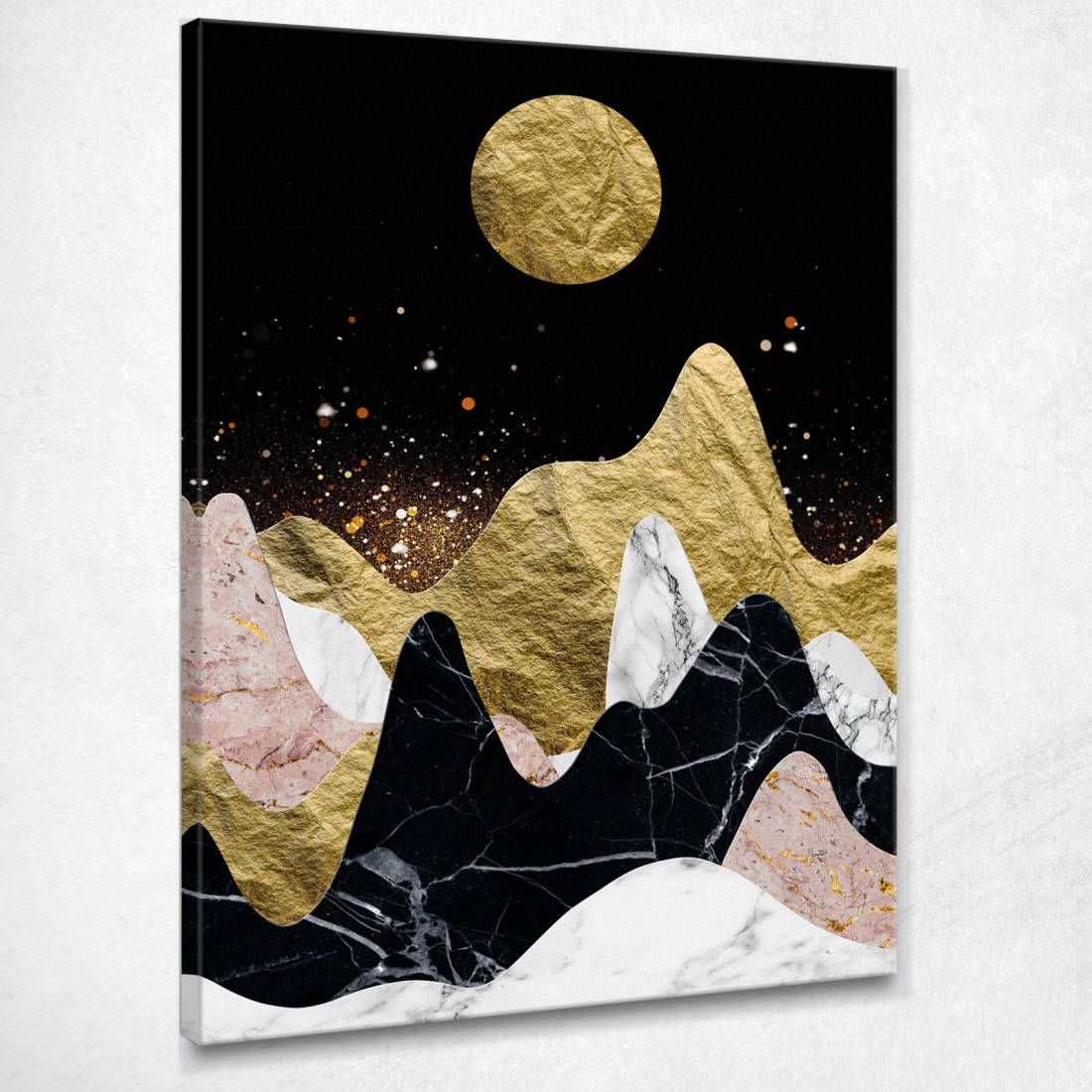 Quadro Boho Chic Minimal Montagne Di Marmo Con Luna Dorata bho18 quadro stampato su tela Quadro Boho Chic Minimal Montagne Di Marmo Con Luna Dorata bho18 quadro stampato su tela