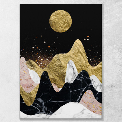 Quadro Boho Chic Minimal Montagne Di Marmo Con Luna Dorata bho18 quadro stampato su tela