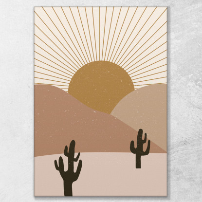 Quadro Boho Chic Minimal Paesaggio Desertico Con Cactus Al Tramonto bho23 quadro stampato su tela